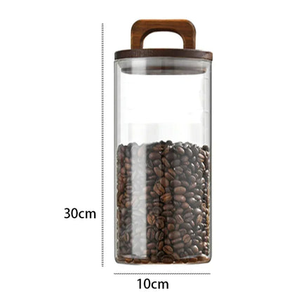Airtight Glass Jar with Wood Lid (800-2100ml) – Storage for Coffee, Grains & More